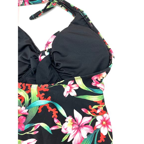 Carmen Marc Valvo Keyhole Ruffle One Piece Floral Black Floral Swimsuit 8 NWT - Picture 7 of 7